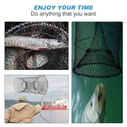 Proberos Foldable Fishing Net Fishing Basket Sturdy Nylon Mesh Fishing Net Wide Open 31 Inches Folding Fishing Net for Shrimps, Crab, Lobsters, Fishes