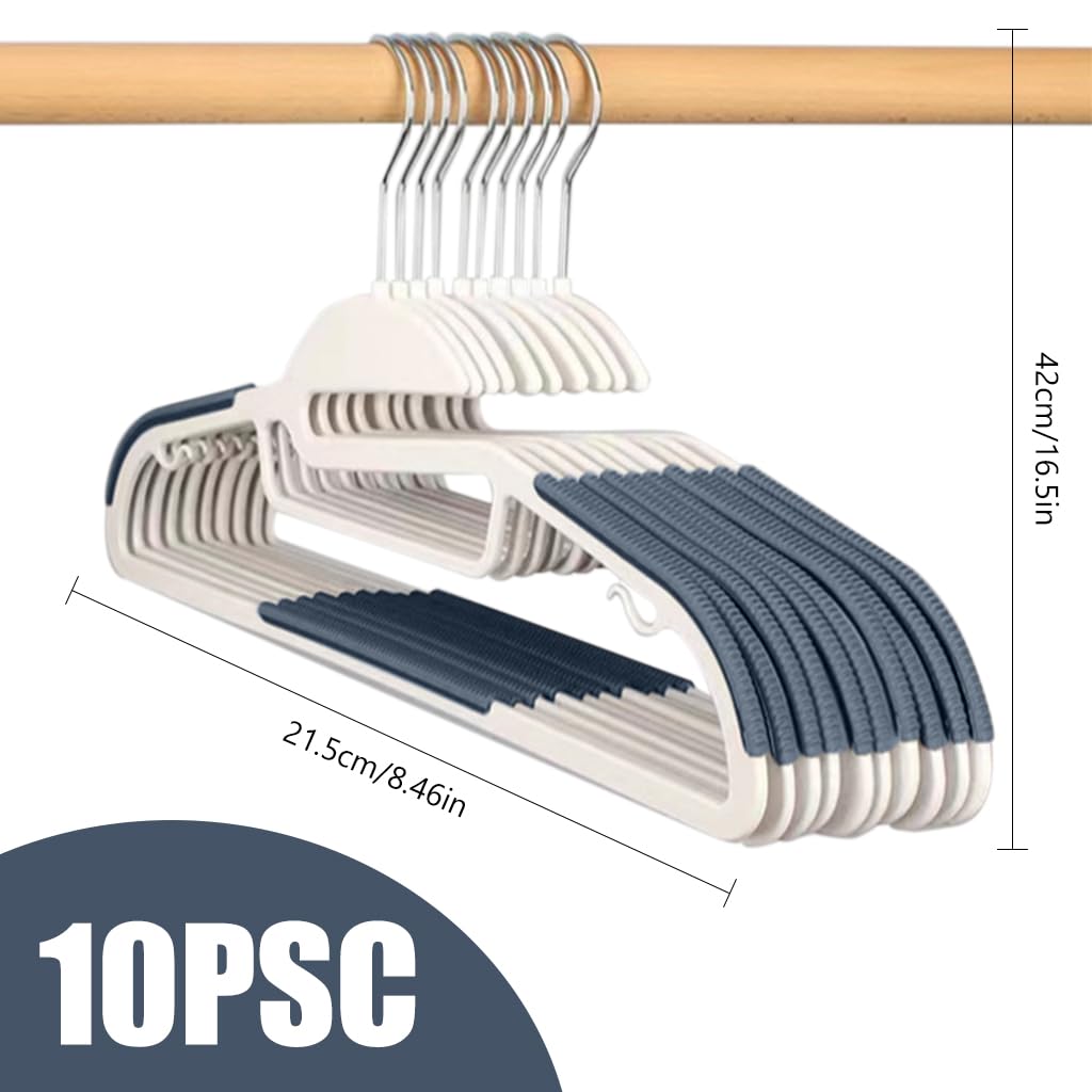 HASTHIP 10Pack Plastic Hangers Heavy Duty Dry Wet Clothes Hangers with Non-Slip Pads Space Saving 0.2