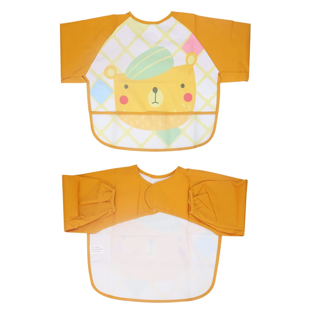 SNOWIE SOFT Reusable Sleeved Bib Baby Bib with Pocket, Toddler Bib, Smock, Waterproof Fabric, Fast drying,Fits Bibs for Baby Kids Girls 6 to 24 Months (Orange no including hanger)