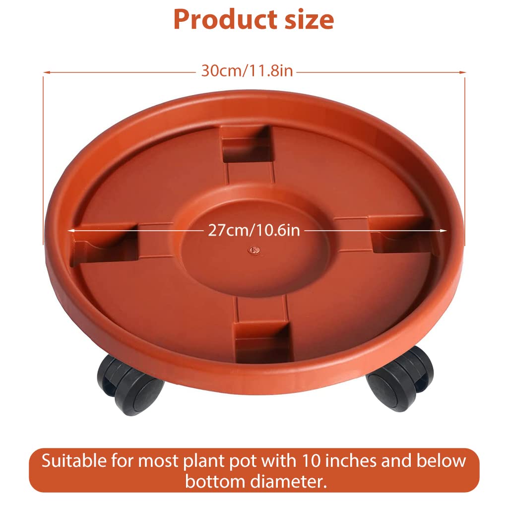 HASTHIP 30cm Plant Pot Stand with Wheels, Thicken Heavy Movable Round Plant Caddy and Multipurpose Trolley for Plant Pot, Cylinder