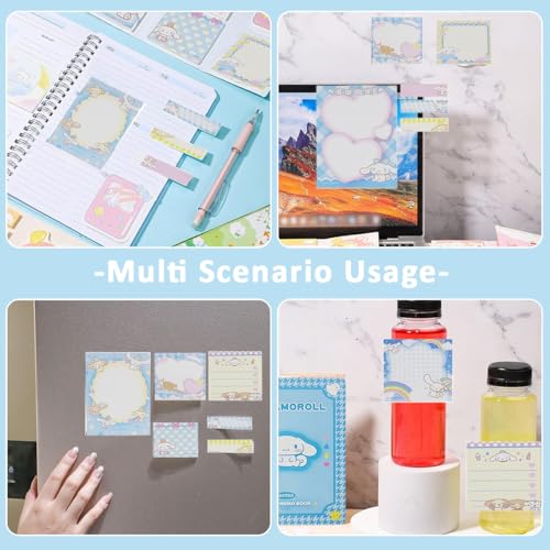 HASTHIP® 330 Sheets Kawaii Sticky Notes Set Cute Cinnamoroll Themed Cartoon with Lined Letter Papers 8 Packs 3 Tabs for Scrapbooking School Office Supplies 660PCS