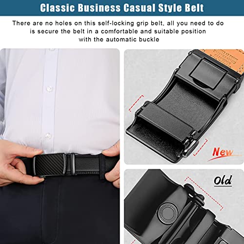 GUSTAVE Belt for Men Black Leather Mens Belt Adjustable Fashion Buckle Belt - 130cm Length, No Punch Hole