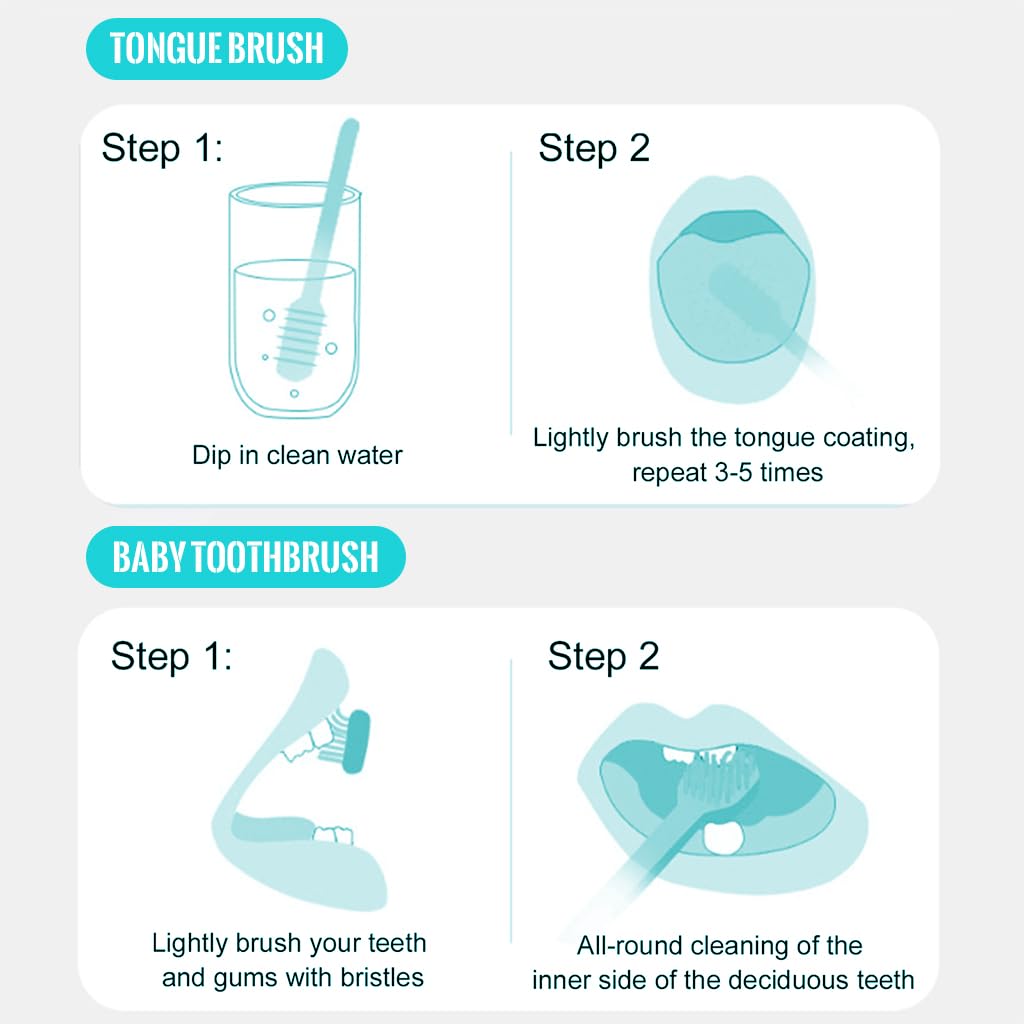 SNOWIE SOFT Baby Oral Cleaning Brush 2Pcs Baby Toothbrush Tongue Brush BPA Free Soft Silicone Bristle Oral Care Toothbrush for Baby 6 Month to 24 Months, Blue