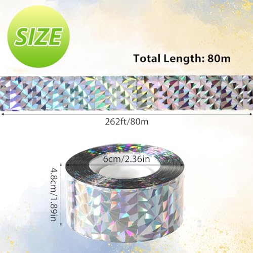 HASTHIP 80M Bird Scare Tape Reflective - Multicolored Reflective Birds Repellent - Tapepigeon Repellent For Balcony - Garden Pigeon Scarer - Birds Deterrent Repellent Devices Tape(4.8cm*80m-2 Roll)