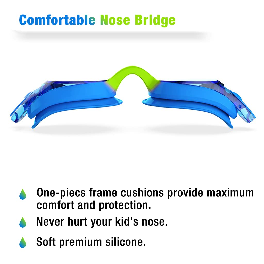 Proberos Swimming Goggles for Boys and Girls with Earplugs and Nose Clip, Anti Fog UV Protection Professional No Leaking Swimming Goggles for Men Women (Blue)
