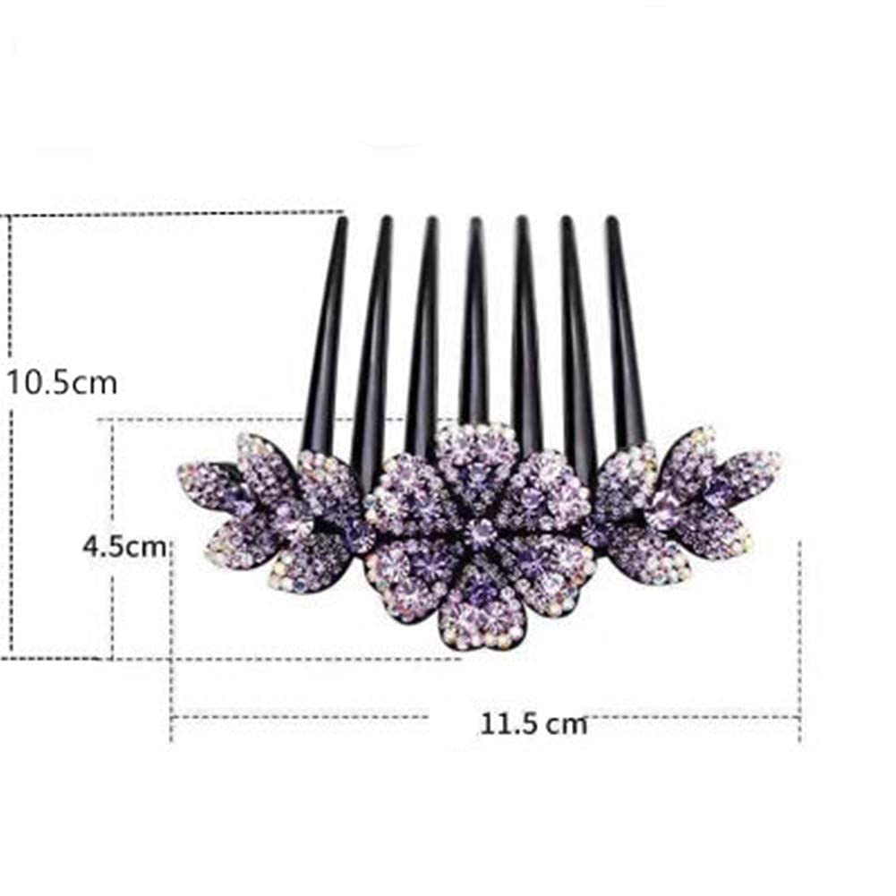 MAYCREATE Hair Clips for Women Flower Hair Comb Pins Slide Hair Clips for Girls Crystal Barrettes Bridal Charm Hair Accessories-Dark Purple