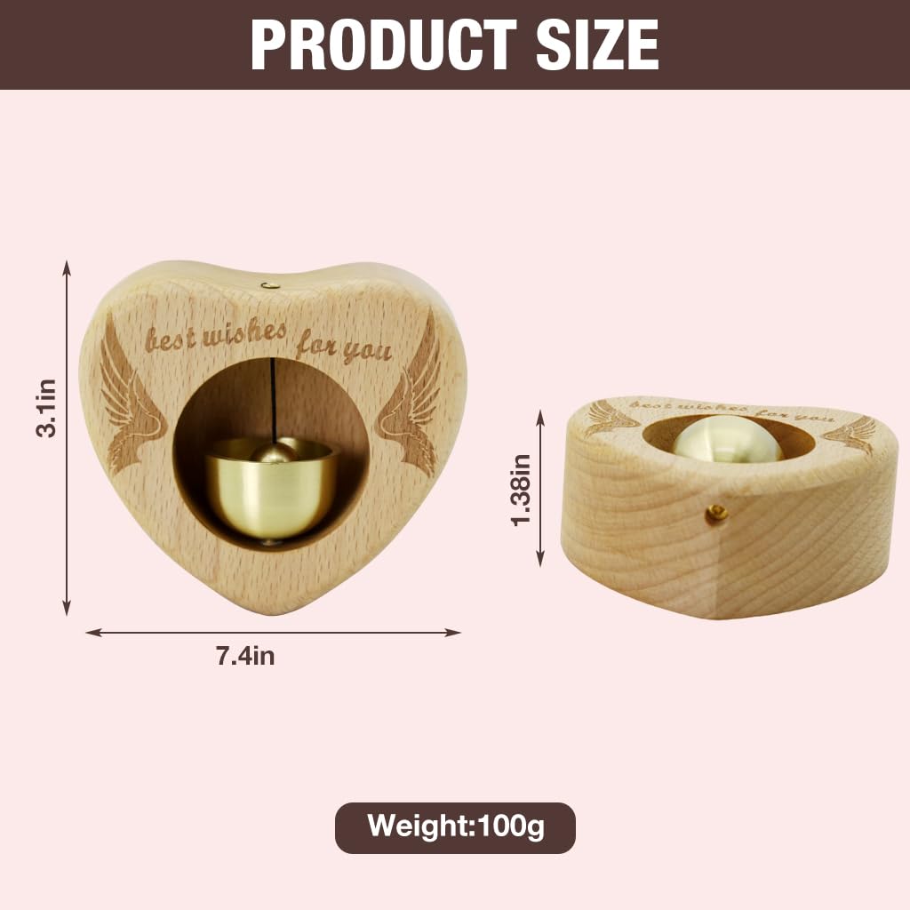 HASTHIP Wooden Door Chime with Brass Bell - Heart-Shaped Beech Wooden Door Chime, Self-Adhesive Magnetic Doorbell for Home & Shop, Shopkeepers Door Chime