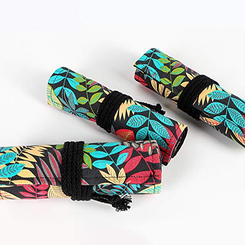 PATPAT 72 Holes Canvas Pencil Wrap Case for Adults and Kids, Colored Pencil Roll Up Canvas Pouch Package for Sketching Drawing Writing Storage-constellation (Fallen Leaves(72 holes))