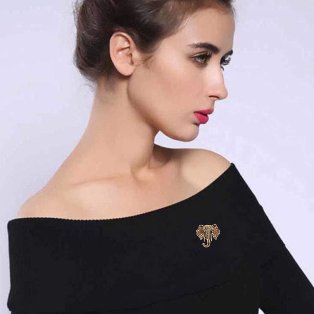 SANNIDHI Creative Elephant Brooch Pins for Robe/Gown/Shawl,Heavy Duty Zinc Alloy Unisex Vintage Brooch for Women Men-Golden
