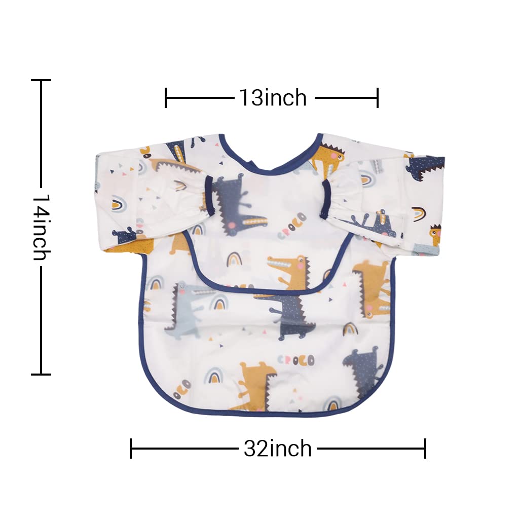SNOWIE SOFT Sleeved Bib Baby Bib with Pocket, Toddler Bib, Smock, Washable and Lightweight Waterproof Fabric, Fits Bibs for Baby 6 Months+