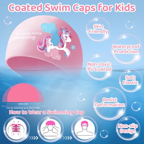 Proberos® Swimming Goggles for Kids with Swim Cap Ear Plugs Big Frame Leakproof Children Professional Anti Fog UV Protection Girls Age 4-16 2PCS