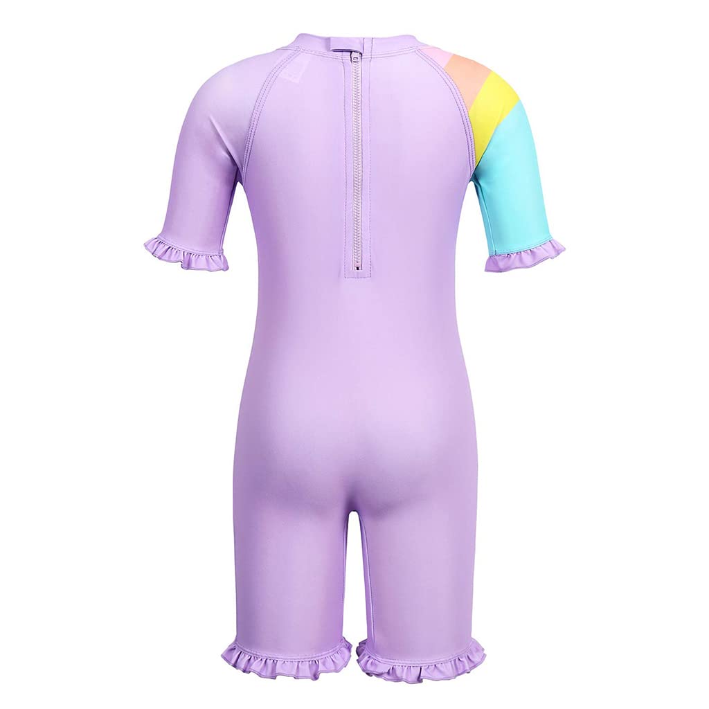 ZIBUYU Swimming Suit for Girl with Hat Cartoon Unicorn Print Zipper Swimsuit Pool Summer Beach for Kids Girls of 125-135cm - 1pc Purple