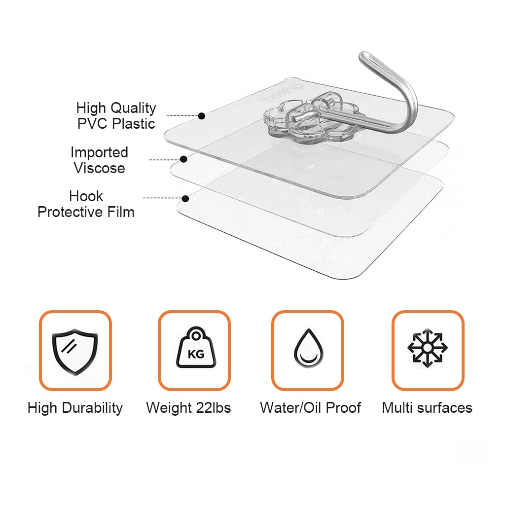 HASTHIP 16 Pack Wall Hooks Self-Adhesive Wall Hooks for Bathroom, Kitchen Waterproof Ultra Adhesive Wall Hooks