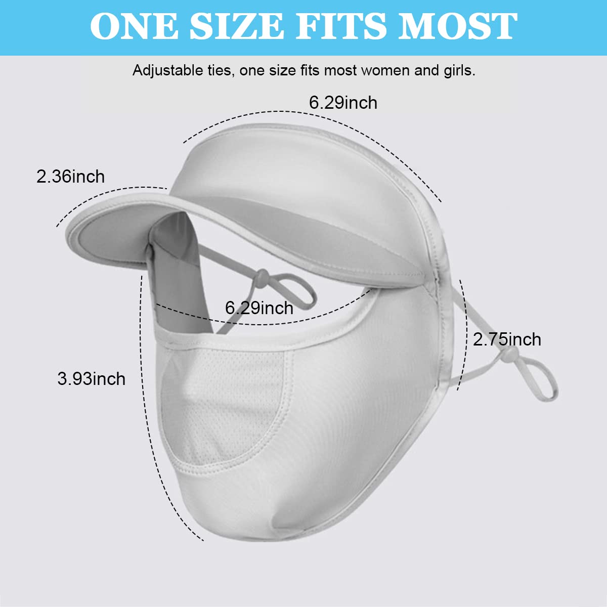 PALAY Sun Hat for Women with Face Mask, Breathable Face Cover for Women Sun Protection Cap, Adjustable Silky Cooling Sun Visor for Bike, Fishing, Cycling - All Season Use (UPF 50+, Grey, Washable)