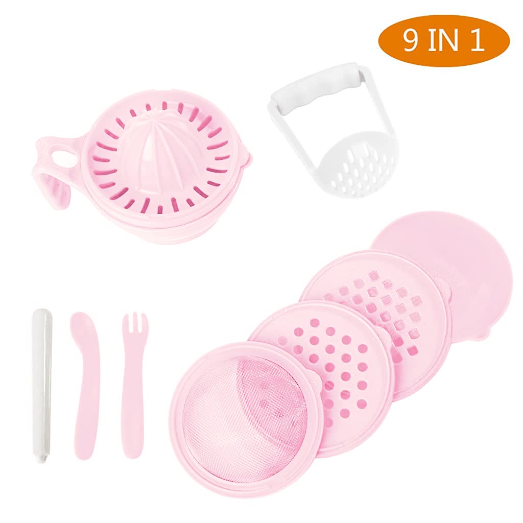 ELEPHANTBOAT 9 in 1 Versatile Baby Food Masher Mill, Food Processor, Grinder, Juicer, Filter with Textured Mashing and Filtering Plates, BPA-Free Serve Bowl