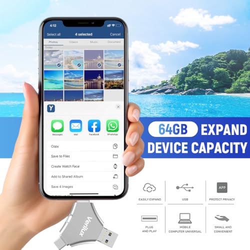 Verilux® Pendrive 64GB 4 in 1 C Type with Lightning Micro USB A Type-C Interface Mini Hangable for iOS Android Compatible iPhone iPad PC Devices 3PCS
