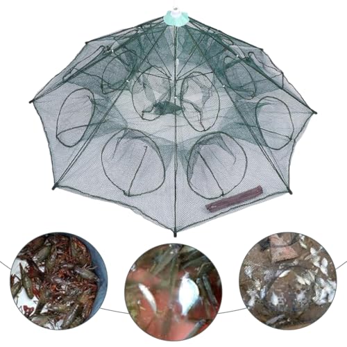 Proberos® Fishing Net Foldable with Reinforced Ribs 24 Holes Automatic Fish Trap Portable Nylon Lobster Crab Trap Cage Basket Tool for Fishing 12 Sides 2 PCS