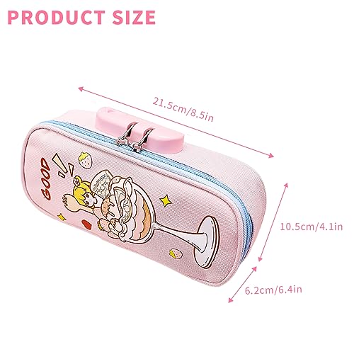 HASTHIP Large Capacity Pencil Case with Combination Lock, Big Capacity Pencil Pouch for Boys Girls, Waterproof Pencil Box with Pen Insert Compartment for School (Pink)