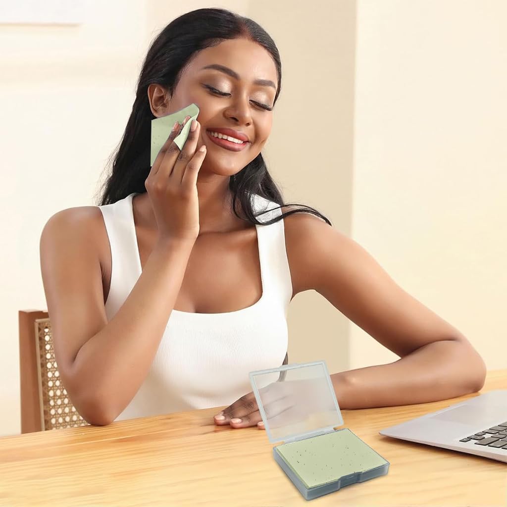 MAYCREATE 300Pcs Face Oil Blotting Paper Natural Green Tea Carbon Linen Oil-absorbing Sheets for Oily Skin, Portable Oil Absorbing Sheets for Men and Women