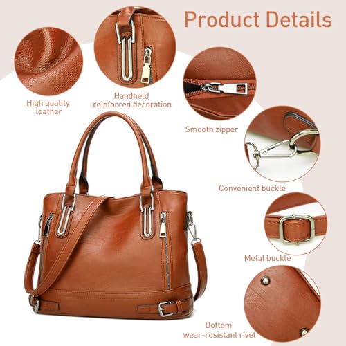 PALAY Women Tote Bag Fashion PU Leather Handbag Shoulder Bag with Removable Shoulder Strap Large Tote Bag Shoulder Bag Vintage Brown PU Leather Tote Bag for Women