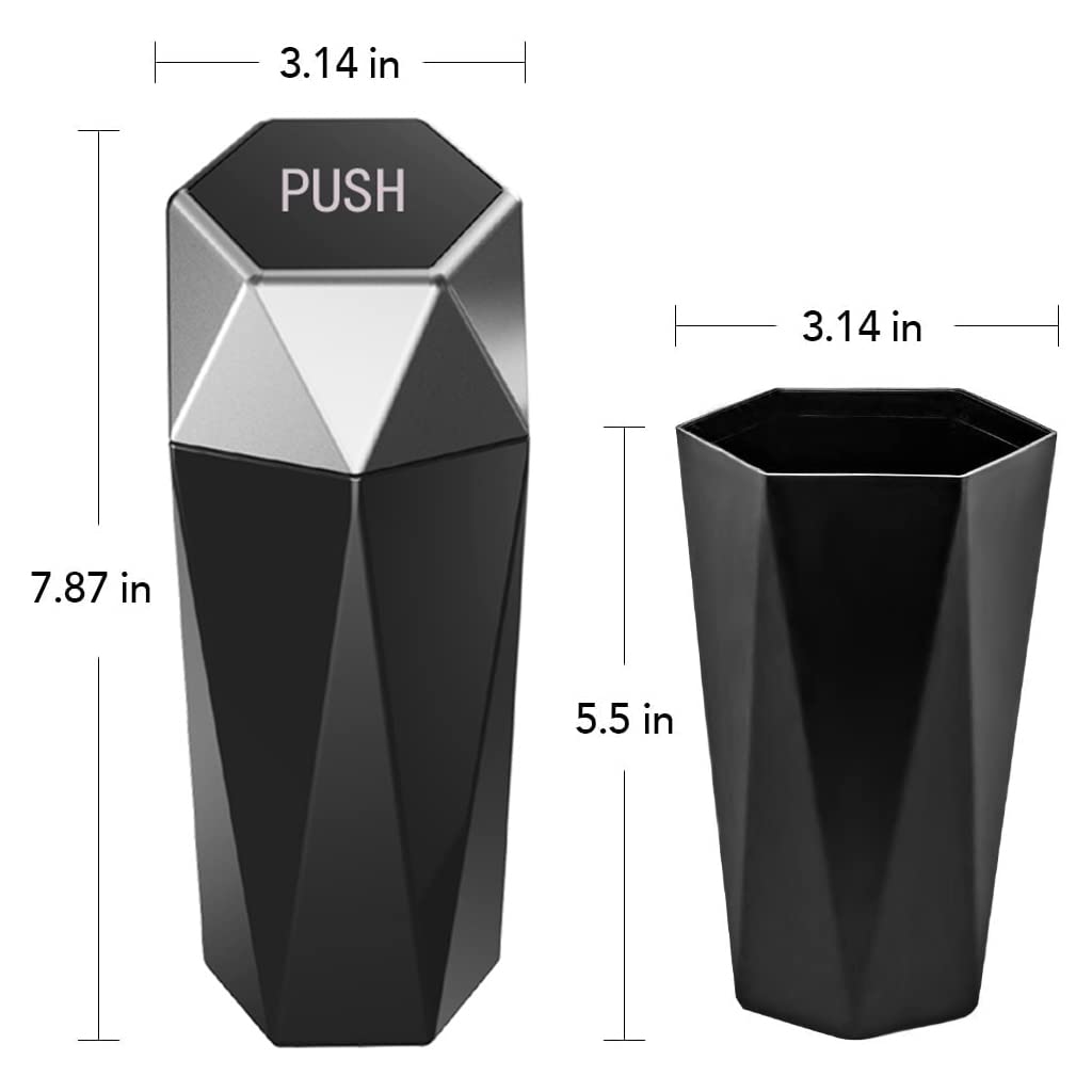 ZIBUYU 550ml Car Trash Can with Lid, Car Ash Bin ABS Car Trash Bin for, Easy to Clean, Portable Trach Can for Car, Home, Office, Travel, Sliver