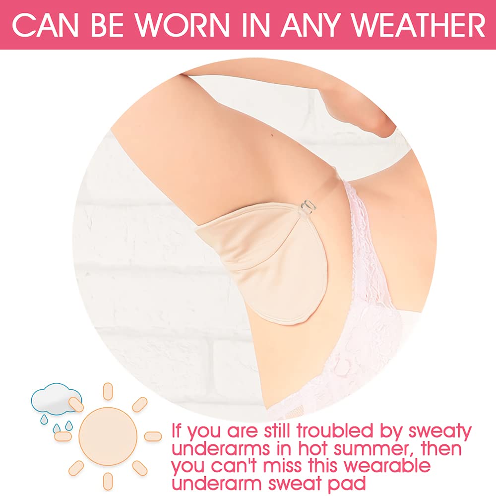 HANNEA 2pcs Cotton Underarms Sweat Pads for Women & Girls with Invisible Shoulder Strap-Armpit Sweat Pad,Washable & Resuable (complexion)