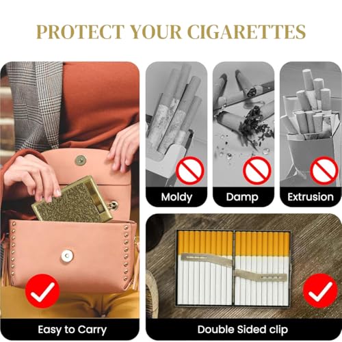 GUSTAVE Metal Cigarette Case with Flameless Coil Lighter 2 in 1 Vintage Metal Embossing Cigarette Case for 20Pcs Standard Cigarettes USB Rechargeable Coil Lighter Gift for Men