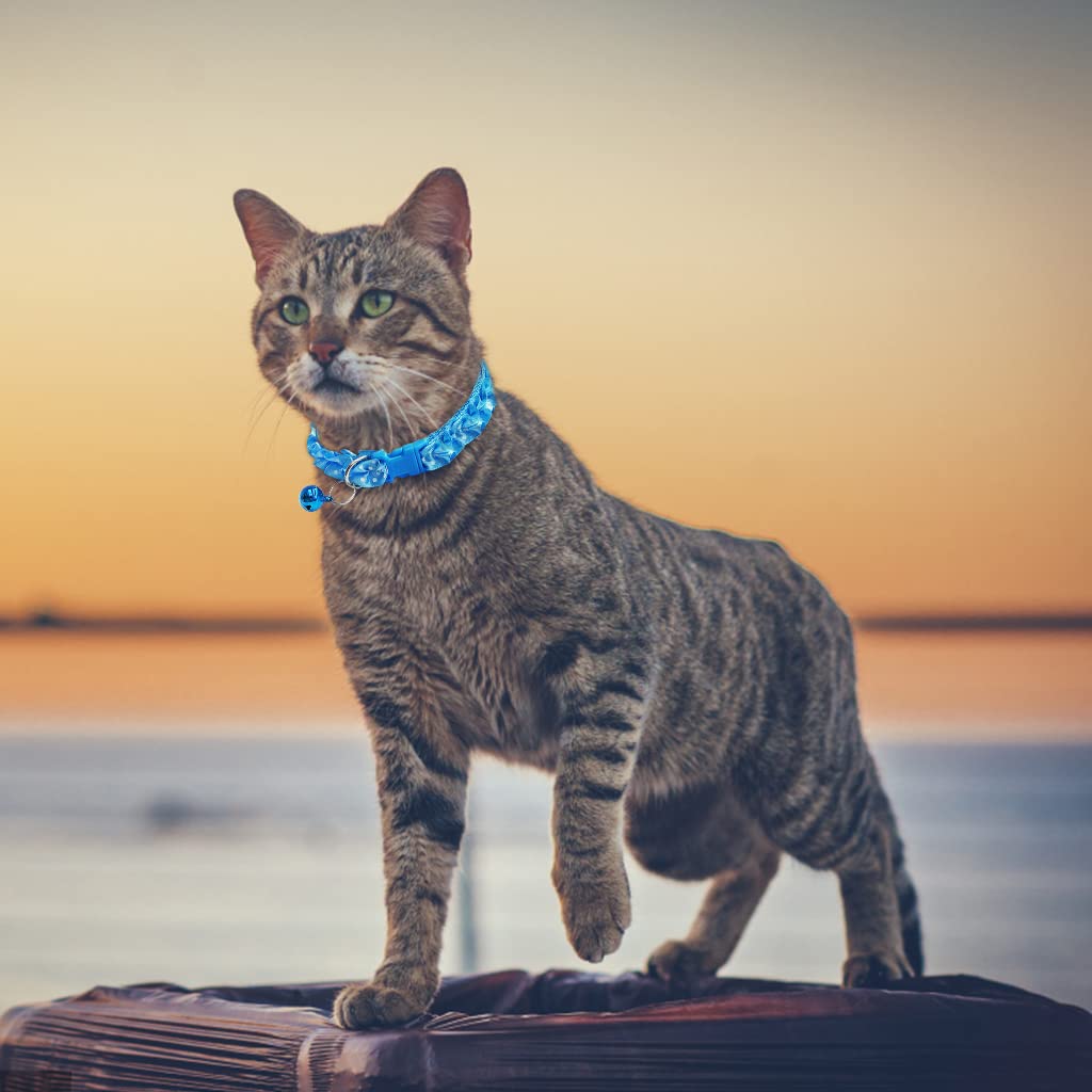 ZIBUYU Cat Collars with Bell Lace Edge Pet Collar with Bell Adjustable Cat Collar with Quick Release Buckle Neck Collar for Cats (7.87 inch to 13.38 inch) - 3 Pcs