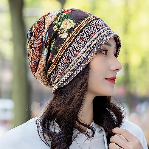 PALAY® Slouchy Chemo Beanie for Women Boho Print Bandana Skull Fashion Soft Stretch Scarf Casual Saggy Head Scarves All Seasons Use 2PCS