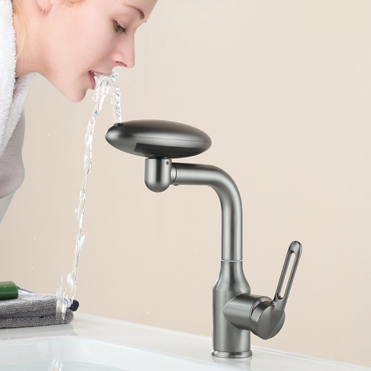 HASTHIP Waterfall Bathroom Sink Faucet, 4 Modes Single Hole Bathroom Faucet, 360° Rotating Single Handle Bathroom Faucet 1 Hole, Modern Swivel Bathroom Faucet, with 1/2