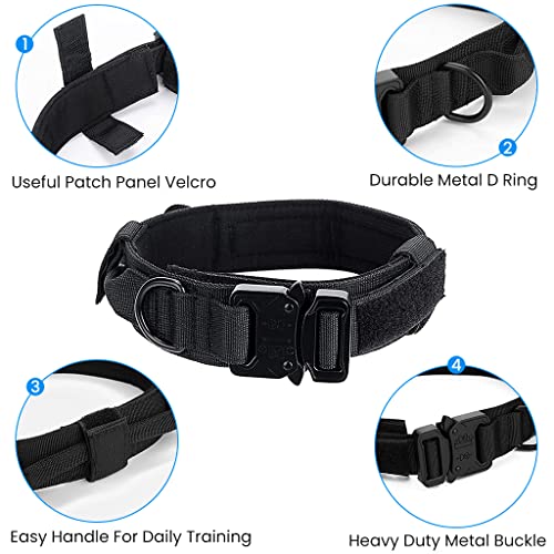 Qpets® Tactical Adjustable Nylon Dog Collar Combo for Medium Large Dogs (43-52cm, Black/Multicolor), Quick Release Metal Buckle, Strap Handle, Ideal for Training, Walking, Outdoor Activities