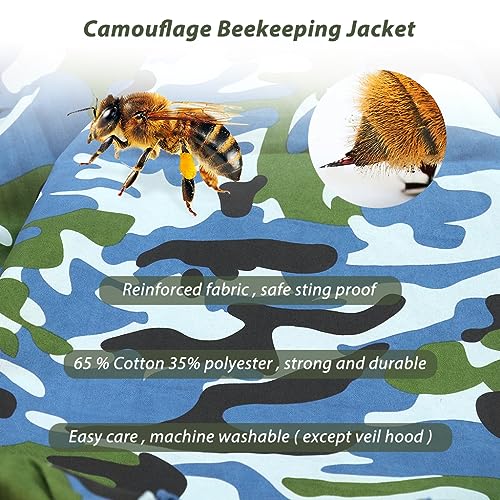 HASTHIP® Bee Suit with Detachable Veil Hat, Camouflage Beekeeping Top, Protective Equipment, Elastic Cuff & Elastic Hem Closure 3 PCS