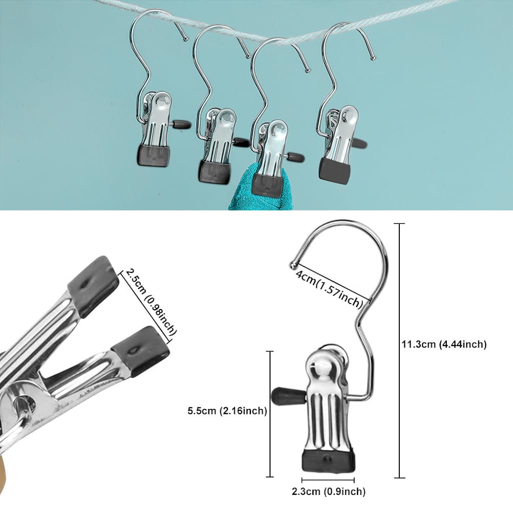 ZIBUYU 20Pcs Laundry Hooks, Clips for Clothes, Clothes Clip Hangers No-Trace Rubberized Clamps Clothes Clips with Hooks Clip Hooks Hangers for Towels, Socks, Baby Clothes