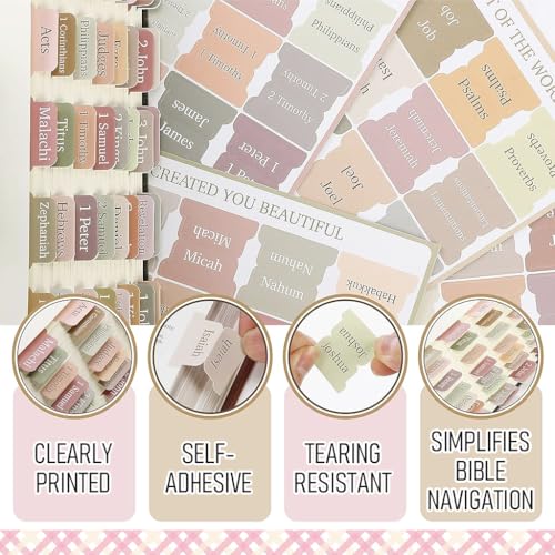 Climberty® OFIFO Bible Tabs, 75 Tabs, Boho Theme, Laminated Bible Index for Women and Men, Bible Tabs for Chanting, Recitation, Studying, 3.5x3.5cm Per One 3 PCS