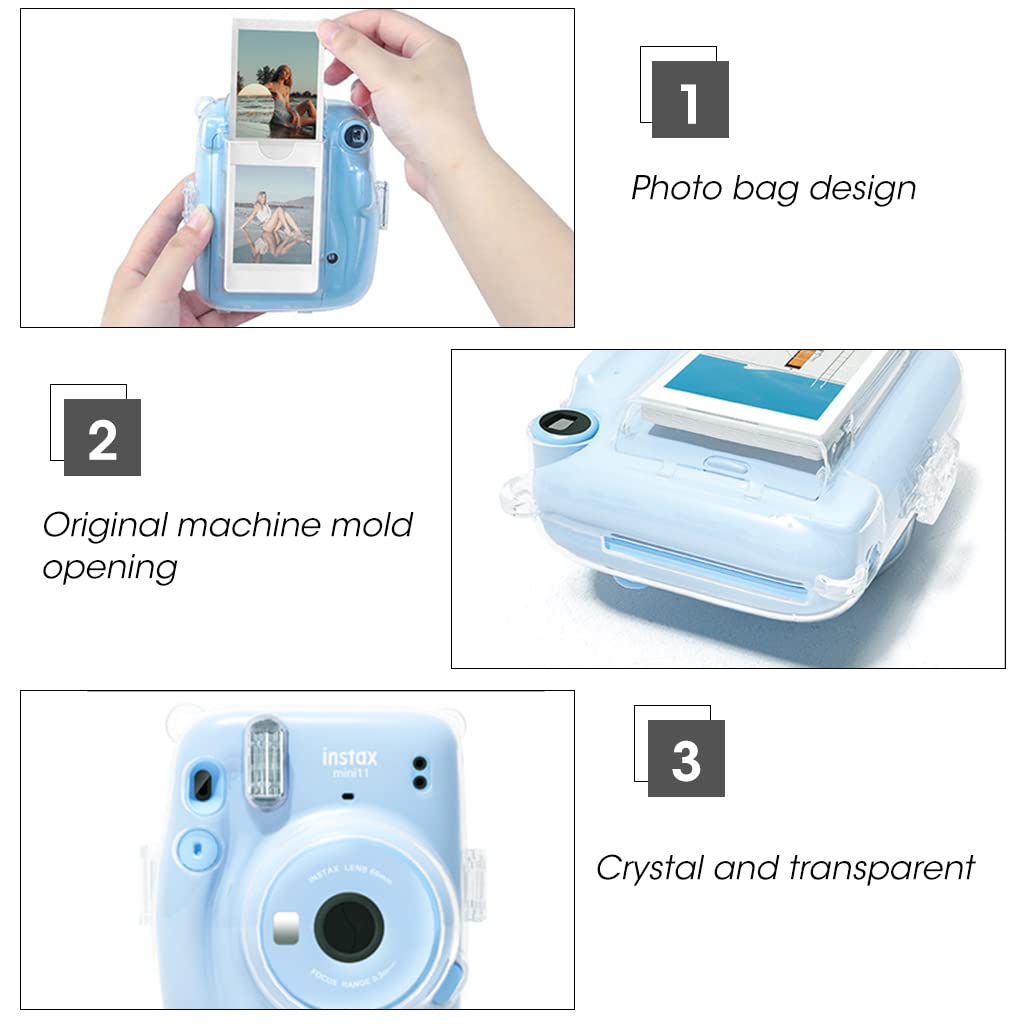 ZORBES Instax Mini 11 Case Cover, Crystal Protective Camera Case for Fujifilm Instax Mini 11, with Flim Sheet Holder, Easy Install Shell Cover with Shoulder Strap for Intex Camera Mini 11 (case only
