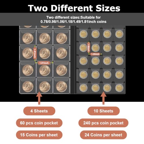 Climberty Coin Collection Album - 300 Pockets Coins Display Storage Case, Collecting Sleeves Organizer Box for Coin Collections Supplies, Money Currency, Medal, Emblem, Badges, Stamp