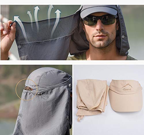 GUSTAVE® Synthetic Mens Sun Hat Wide Brim Summer Cap UV Protection Fishing Foldable Bucket Outdoor Beige Free Size 2 PCS