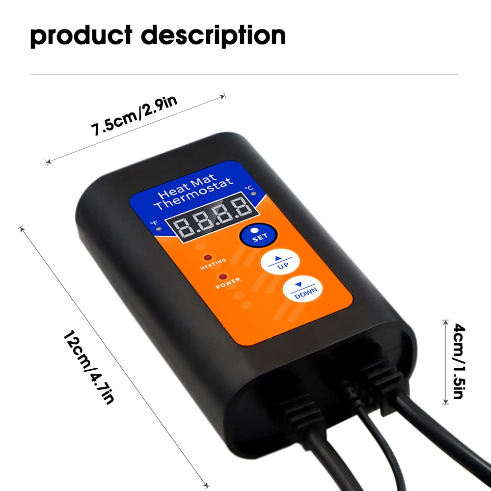 Serplex Temperature Controller, Temperature Sensor, Plug and Play Thermostat Controller with Sensor Thermostat 40-108°F,Thermostat for Incubator, Seeding, Reptile, Egg Incubator