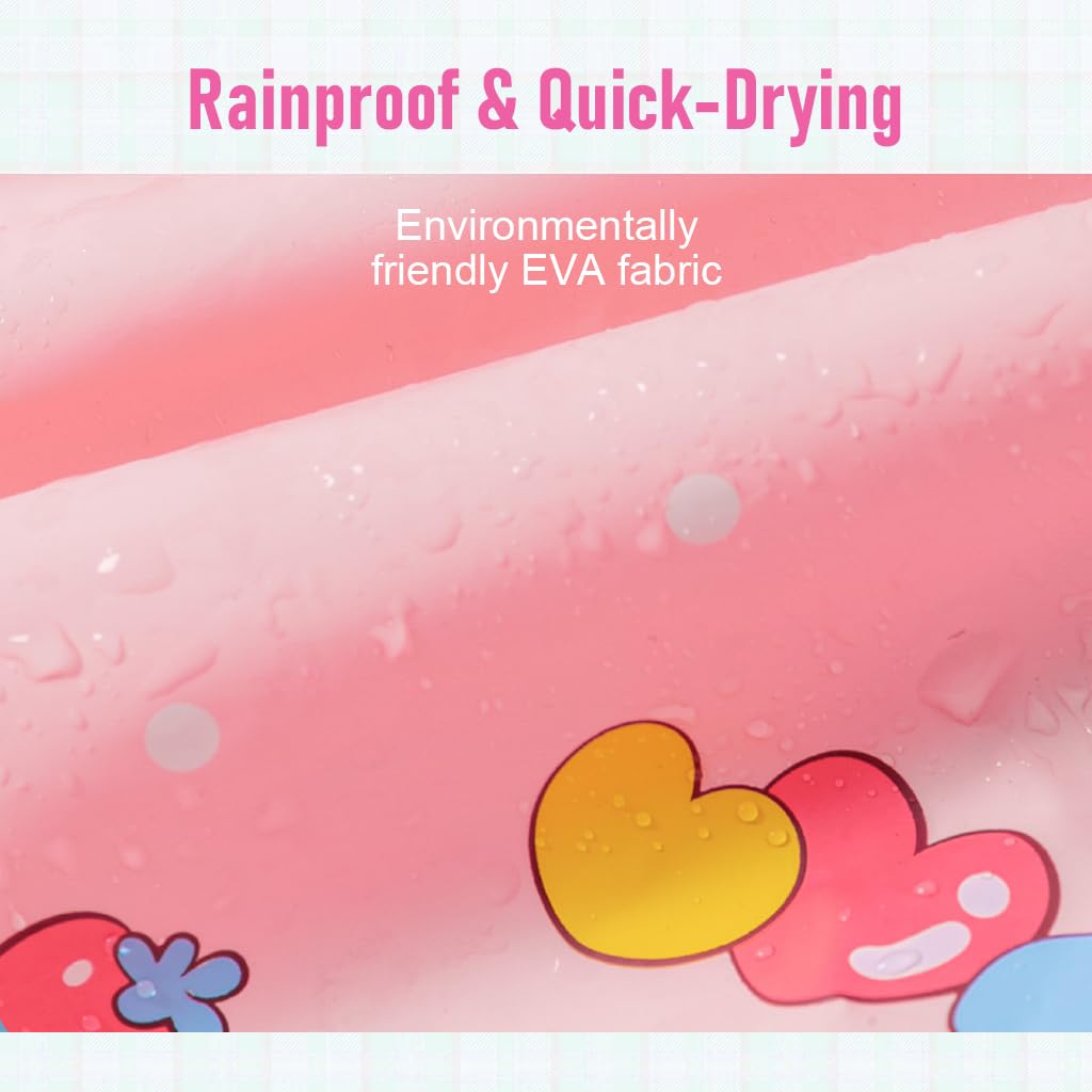 SNOWIE SOFT Hooded Raincoat for Kids Wide Brim Hooded Raincoat EVA Knee Length Raincoat with Storage Bag Cartoon Unicorn Print Raincoat for Kids 4-5 Years Old, M, Recommended Height 105-115cm