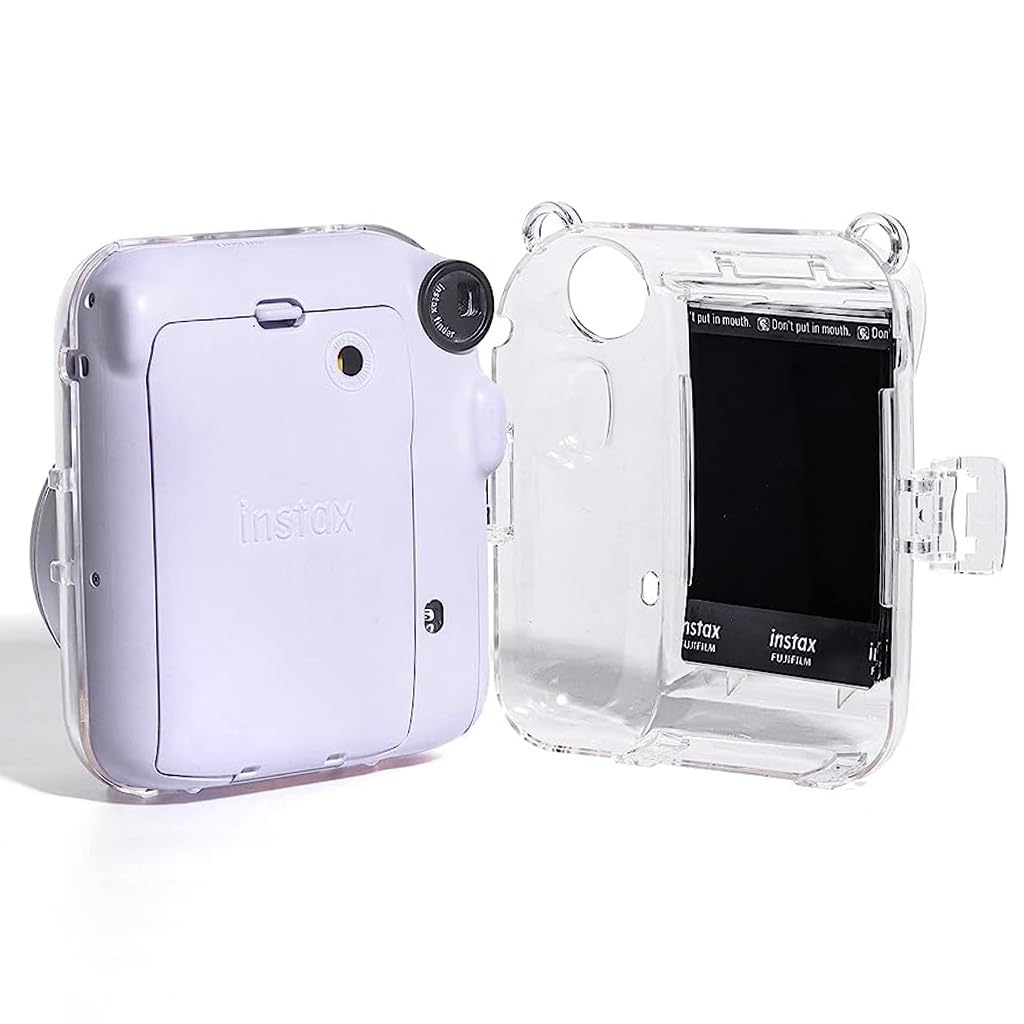 ZORBES Protective Camera Case for Fujifilm Instax Mini 12 Clear Case with Photo Slot Design, Travel Camera Case for Fujifilm Instax Mini 12 with Adjustable Shoulder Strap, Cartoon Sticker