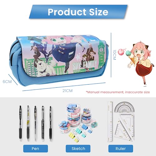 FANCYKU Spy x Family Pencil Case, Anime Pencil Pouch, Cartoon Prints Pen Pouch, Large Capacity PU Pencil Bag Stationery Organizer, Students Gift Children's Day Gift School Gift