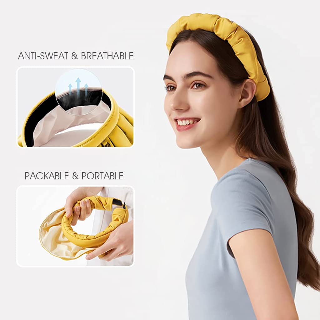 PALAY 2 in 1 Wide Anti-UV Brim Hat for Women Girls, Breathable Wide Brim Hat,Clip On Sun Visors Wide Brim Hat, Roll Up Hat (Yellow)