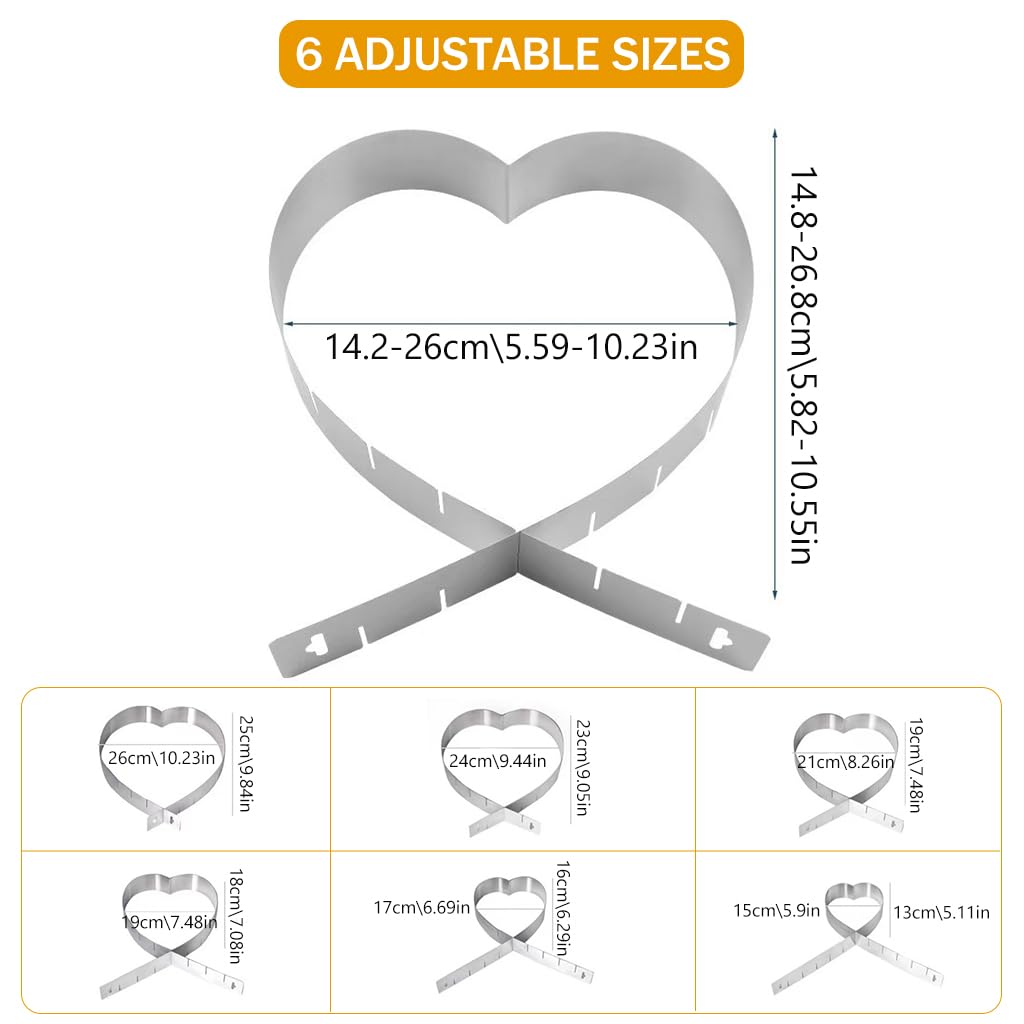 HASTHIP Heart Cookie Cutter, Stainless Steel Adjustable Cake Mold, Heart Shaped Mousse Ring for Baking, Different Size Cake Mould DIY Kitchen Tools