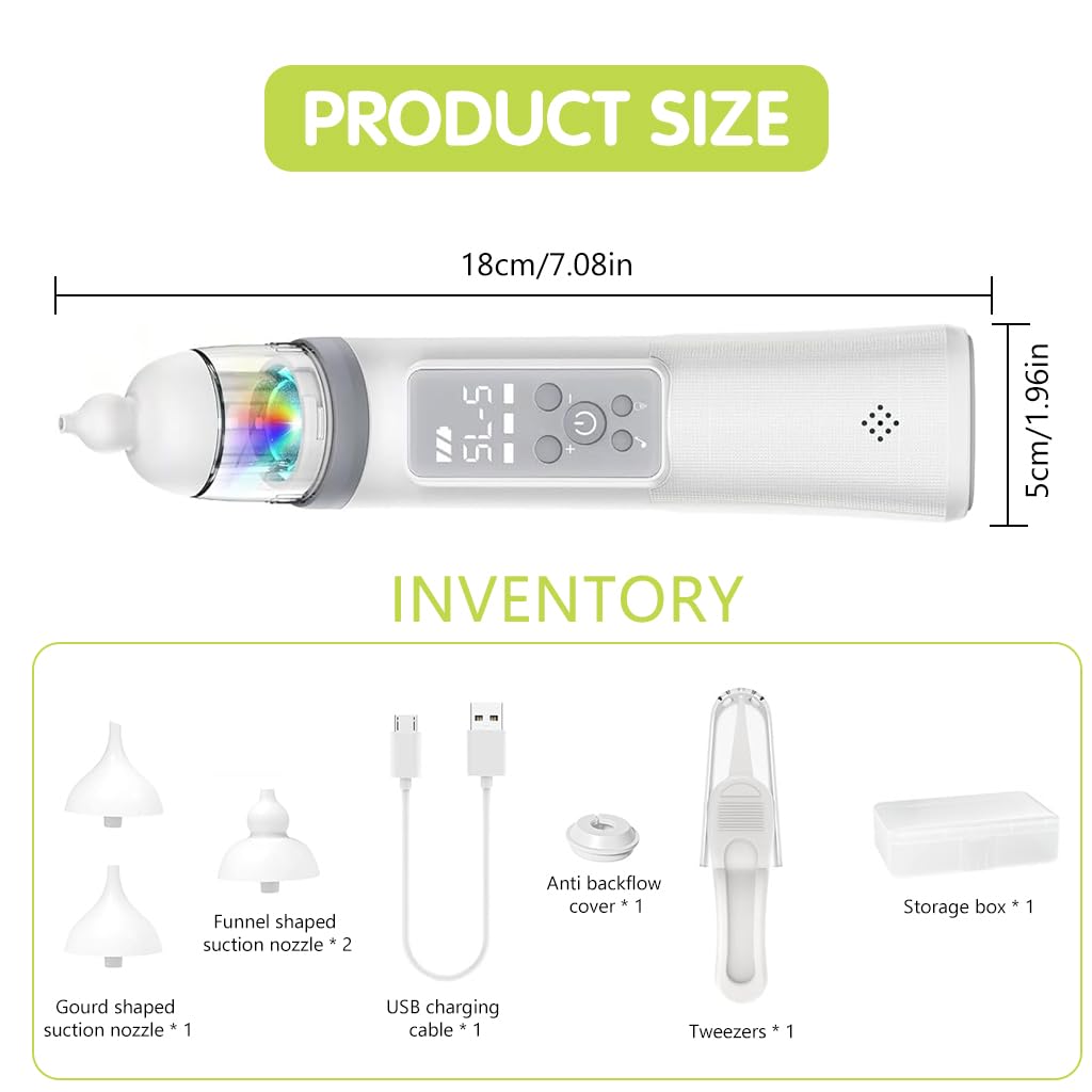 SNOWIE SOFT USB Nasal Aspirator for Baby with Light & Music, 5 Levels & 3 Tips, Electric Baby Nose Suction, Baby Nose Sucker Baby Mucus Remover Toddlers Nose Cleaner Electric Nasal Sucker (White)