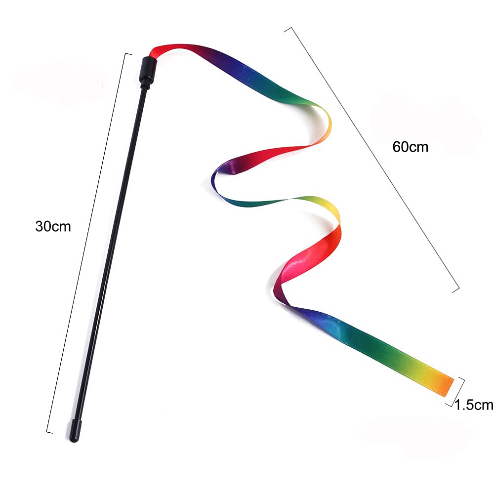Qpets Cat Rainbow Wand Toys Interactive Cat Toy Colorful Ribbon Charmer for Kittens Cat Games and Toys Cat Playing Toys for Cat Pet- 2 PCS