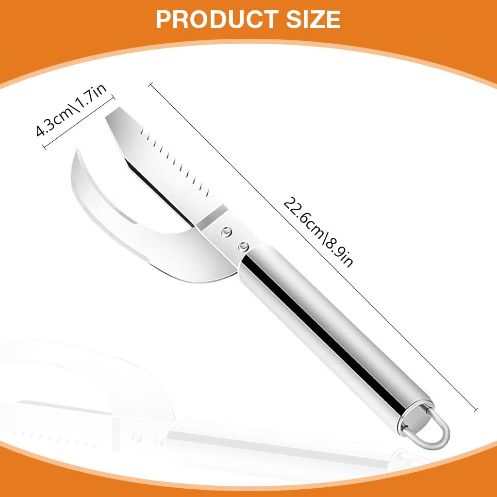 HASTHIP 2 in 1 Fish Scaler Cutter Full Stainless Steel Serrated Kitchen Fish Scaler Cutter for Open & Scraping Fish Belly Kitchen Fish Fillet Cutter Kitchen Fish Scaler Tool