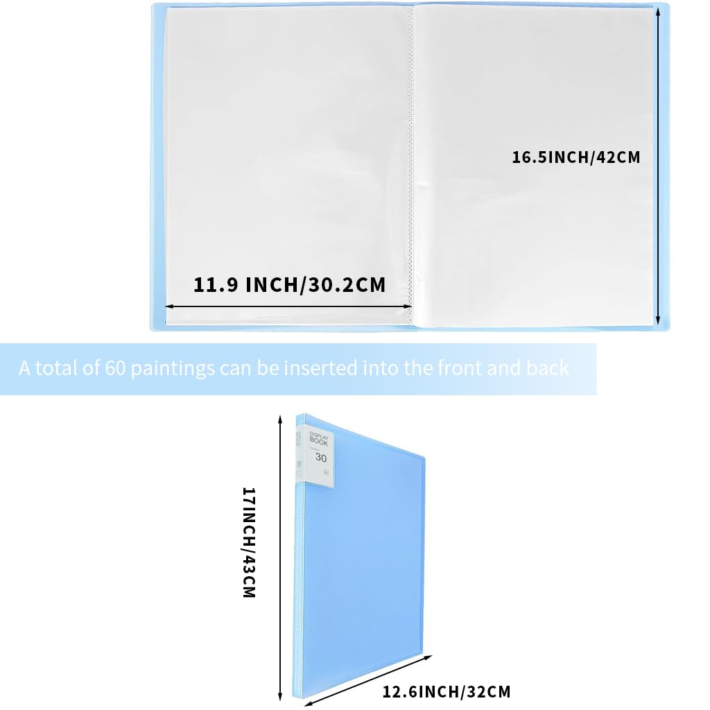 HASTHIP A3 30 Pages Diamond Painting Storage Book for Diamond Painting Kits, Clear Folder Storage Bag, Art Portfolio Painting Storage Book for Diamond Painting Kit, 16.9X12.6inches (Blue)