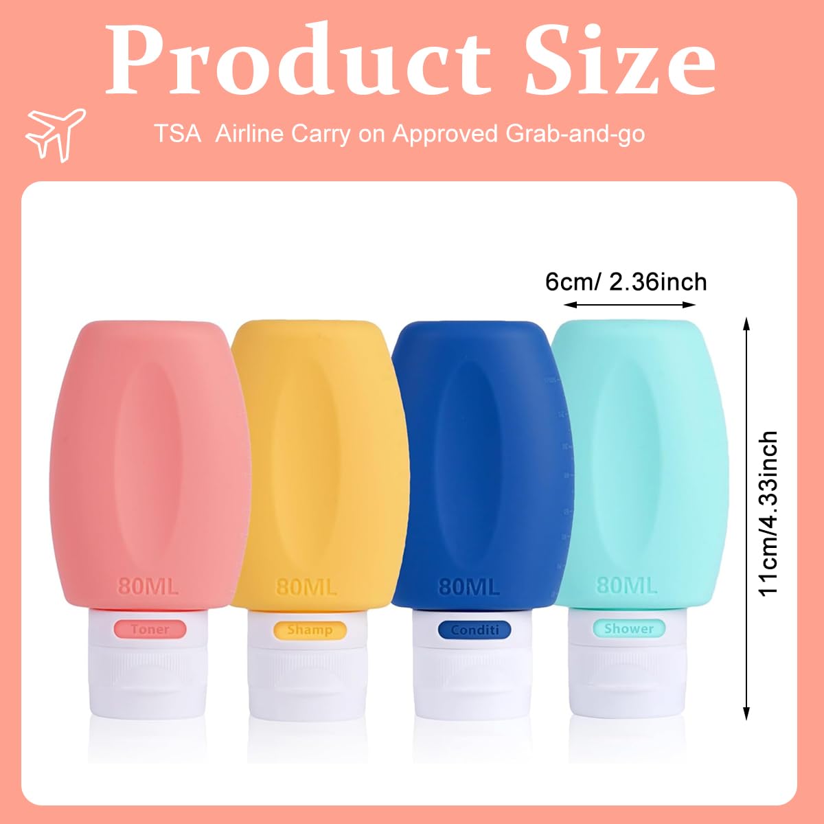 MAYCREATE 4 Pack Travel Bottles for Toiletries, 3oz Silicone Travel Dispenser Bottle, 3-Layer Leak Proof Squeezable Toiletry Bottles Kit for Shampoo Lotion Toner - BPA Free, with Clear Marked