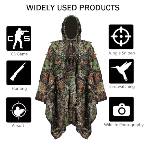 Proberos® Ghillie Suit Camouflage Accessories 3D Leaf Woodland Poncho Hunting Clothing for Bird Watching Military Training Outdoor Photography 3 PCS