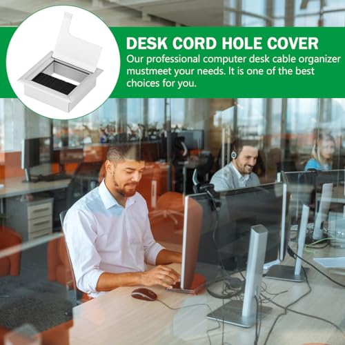 HASTHIP® Desk Hole Cap Square Desk Hole Cover Cable Management Aluminium Office Desk Cable Hole Cap Retrofit Square Desk Hole Cap 80x80mm Desk Cord Cable Hole Cover 3 PCS